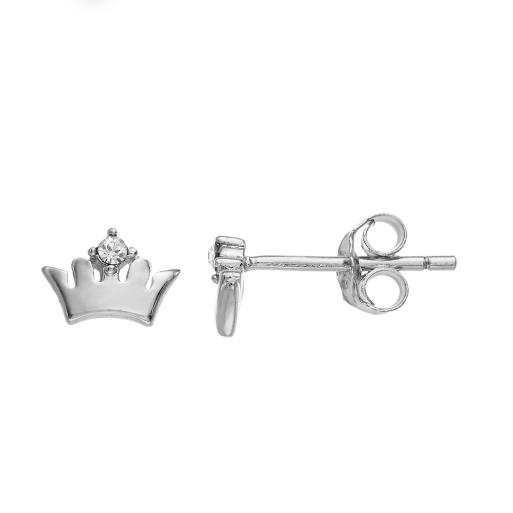 FAO Schwarz Sterling Silver Crystal Crown Stud Earrings